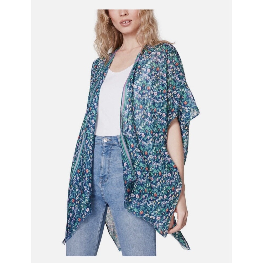 Steve Madden Women's Floral Kimono Coverup Scarf, Blue Multi, One Size